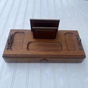 Vintage London Leather Wooden Valet Box Desk Organizer Drawer Catchall Tray MCM